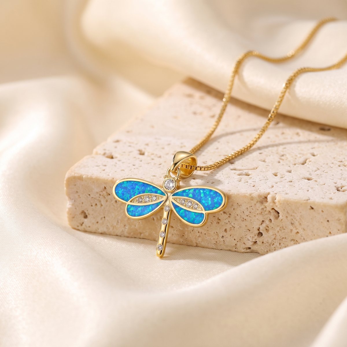 Gold-Colored Butterfly Necklace with Opal