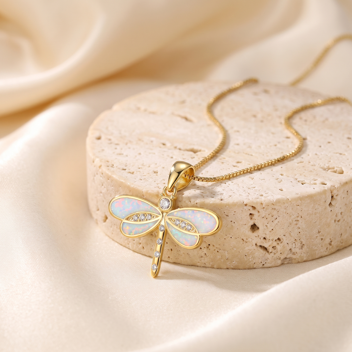 Gold-Colored Butterfly Necklace with Opal