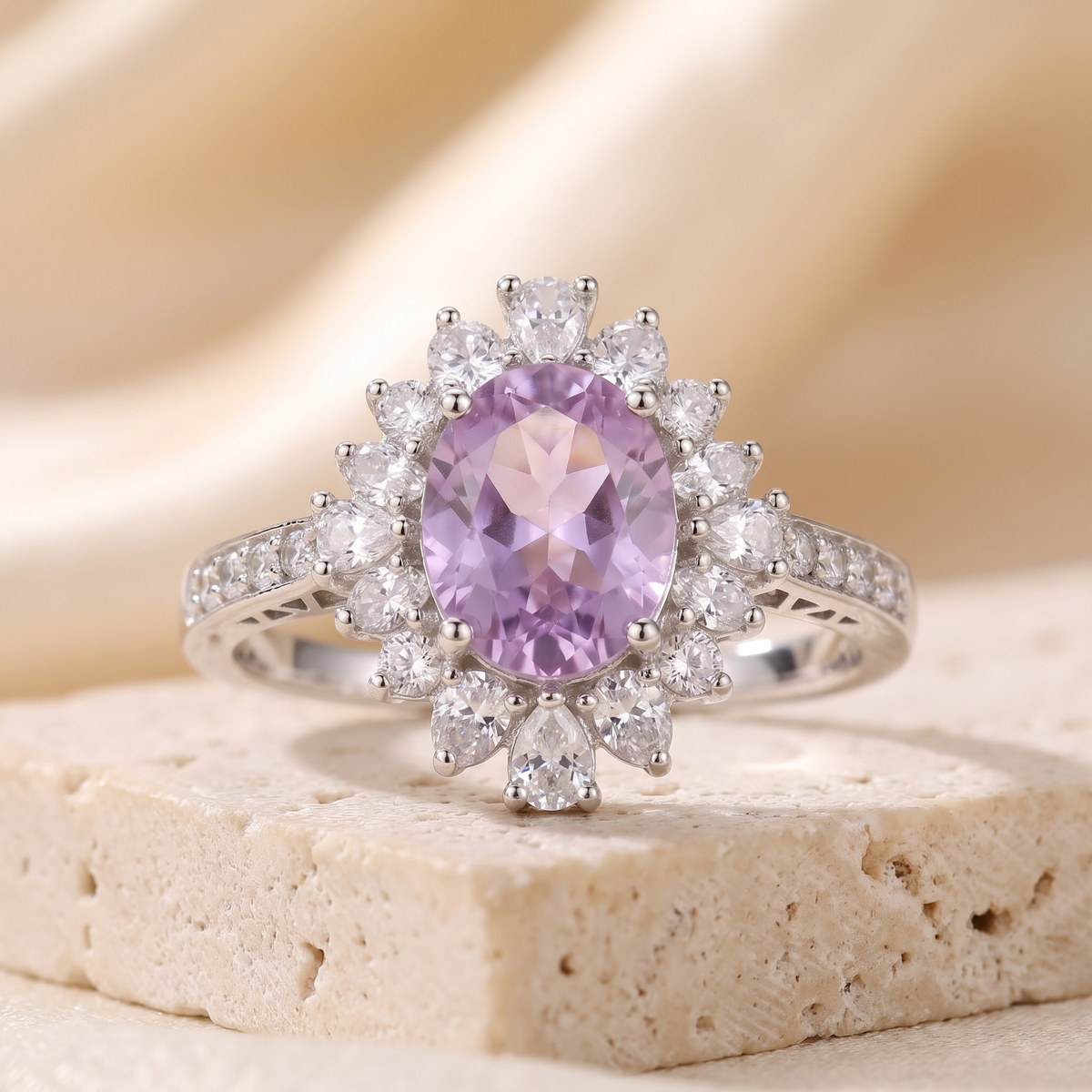 Silver Amethyst Crown Ring