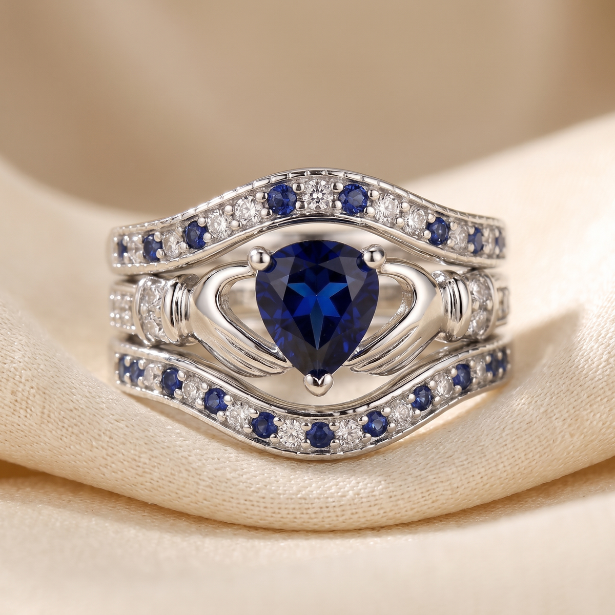 Silver Sapphire Interlocking Ring