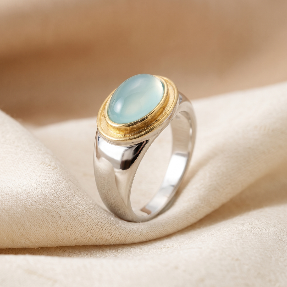 Silver and Gold Bezel Cabochon Ring