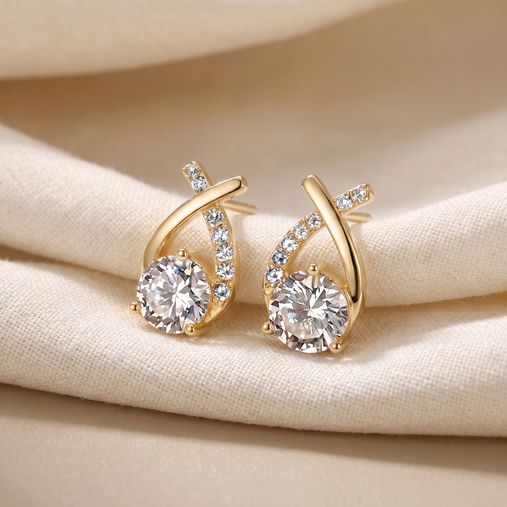 Leni - Gold Earrings with Cross and Zirconia