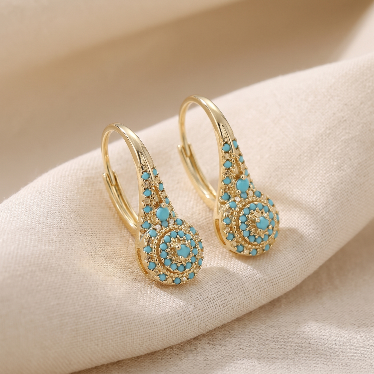 Valenne Turquoise Cluster Gold Earrings